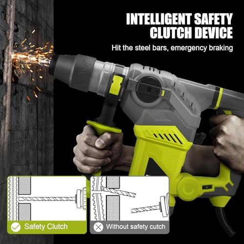 Bild 5 - DEWINNER Bohrhammer SDS-Plus, 1500 W, 6 Geschwindigkeiten, 850RPM, 4400BPM, 5.5J, Sicherheitskupplung & Anti-Vibrationstechnologie, 3 Funktionen, inklusive Organizer, Meißel und 32mm Bohrer