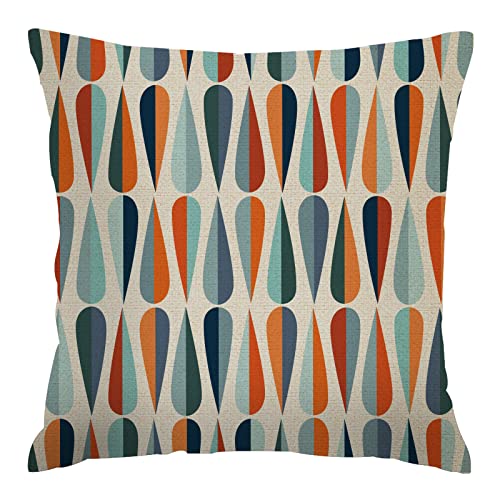Hysing Throw Pillow Covers 18 X 18 Inch Mid-Century Modern Style Retro Drop Shapes Colorful Linen Square Pillow Cases Decorative Cushion Cover For Sofa Bedroom Living Room #TOP22