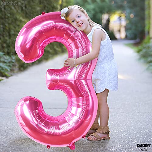 Image of KatchOn, Hot Pink Number 3 Balloon 40 Inch | Number 3 Foil Balloon, 3rd Pink Birthday Decorations for Girls, 3rd Anniversary Decorations, Pink Party Decorations
