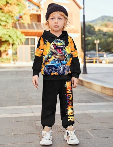Image of Toddler Boy Clothes Dinosaur Printed Hoodies Toddler Clothes for Boys Long Sleeve Sweatpants Set T-Rex Outfits 3-7t