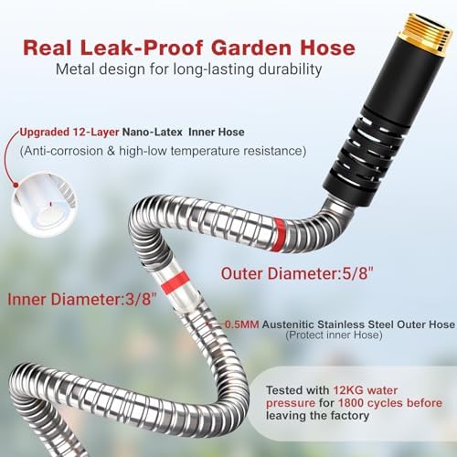 Lefree 50ft Metal Garden Hose - Heavy Duty 304 Stainless Steel Flexible Water Hose, No Kinks & Leak-Proof with Upgraded Handle, 10-Function Spray Nozzle & 4 Spare Gaskets for Yard, RV, Pet Bath - Thumbnail 3