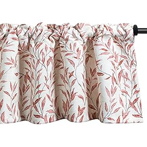 VOGOL Kitchen Valances Meticulous Painting Style Willow Leaves Pattern Window Curtains, Top Rod Pocket 52x18 Curtain Valance for Living Room, Red, One Panel VOGOL Kitchen Valances Meticulous Painting Style Willow Leaves Pattern Window Curtains Top Rod Pocket 52×18 Curtain Valance for Living Room Red One Panel