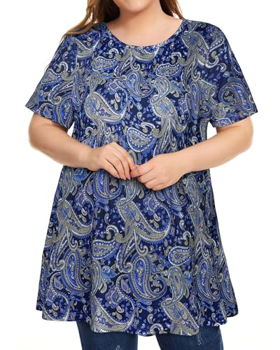 Image of JOELLYUS Plus Size Tops for Women Tunic Floral Casual Short Sleeves T Shirts Flowy Blouses 2026