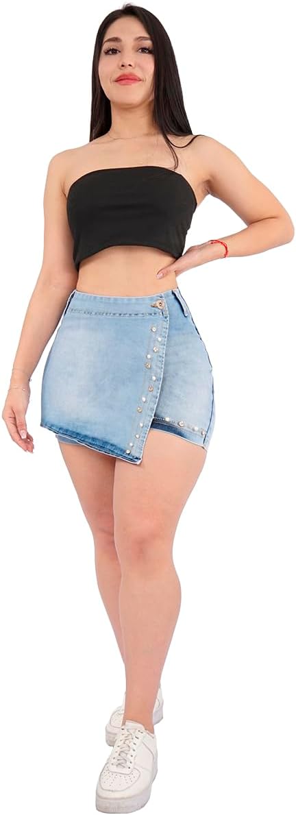 Women's Mini Denim Skirts Sexy Short Jean Skirt Irregular with Pockets