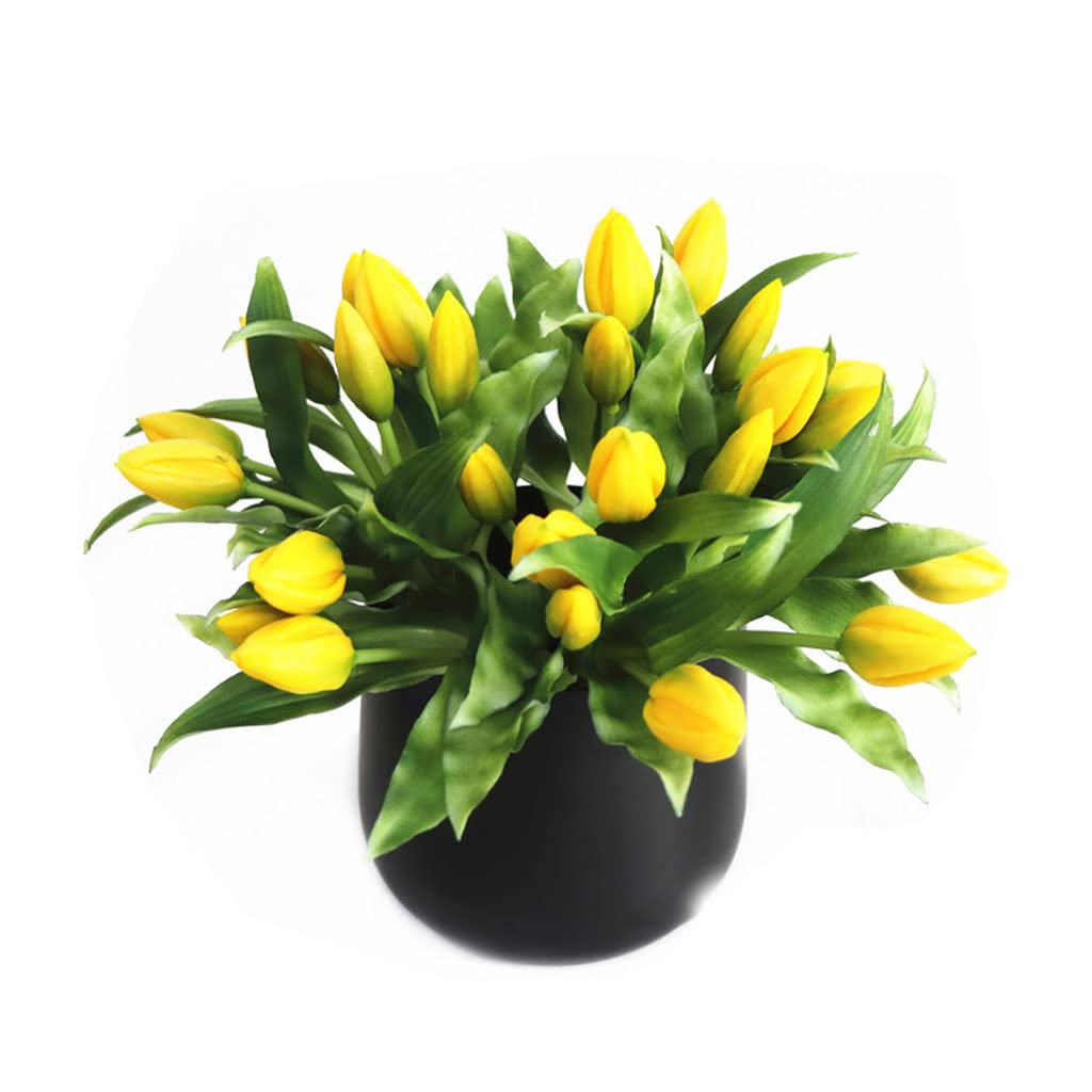 DFGHNBVC Artificial Flowers For Decoration 27Pcs Buds Artificial Flower Bouquet With Vase,Artificial Silicone Tulip Flower Arrangment For Home Decoration Artificial Flowers Plants.Roze-Geel B