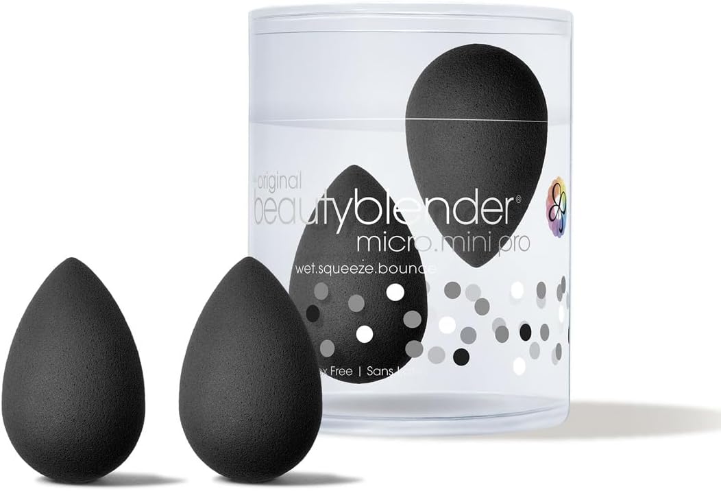 Esponjas de maquillaje Micro Mini Pro negras, paquete de 2 | Espuma súper suave para una combinación precisa de corrector e iluminador, reutilizable y lavable, sin rayas, fabricada en EE. UU.