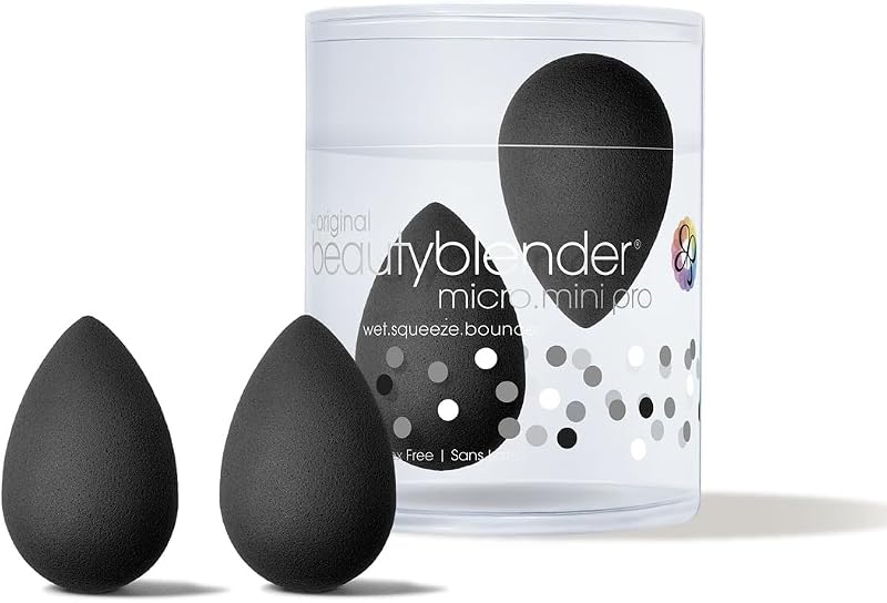 Esponjas de maquillaje Micro Mini Pro negras, paquete de 2 | Espuma súper suave para una combinación precisa de corrector e iluminador, reutilizable y lavable, sin rayas, fabricada en EE. UU.