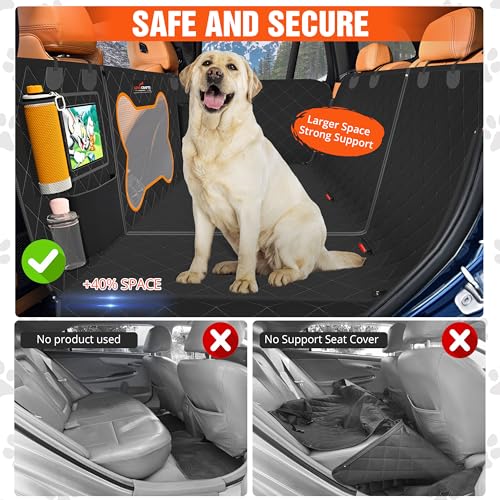 LOYA CRAFTS Pet Backseat Extender for Dogs, 600D Fabric Hard Bottom Dog Hammock for Car Back Seat Holds 500lbs, Waterproof, Car Back Seat Cover for Dogs w/Mesh Window, 6 Storage Pocket (Black) - Image 8
