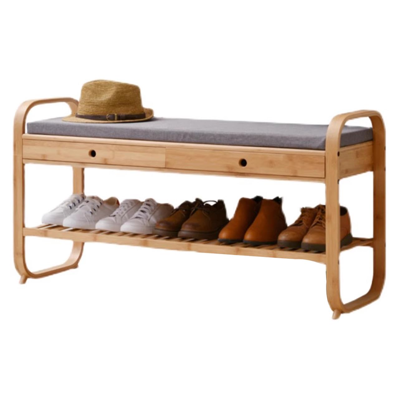 Banc de rangement à chaussures avec grand tiroir et assise rembourrée pour entrée