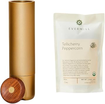 Evermill Pepper Mill Premium Adjustable Pepper Grinder with Ceramic Grinder Core Refillable Aluminum Manual Pepper Grinder for Kitchen Bronze