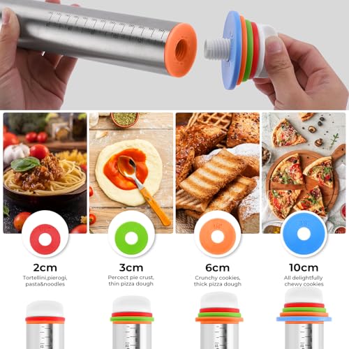 Rolling Pin with Adjustable Thickness Rings and Silicone Baking Pastry Mat Set (black） - Thumbnail 6