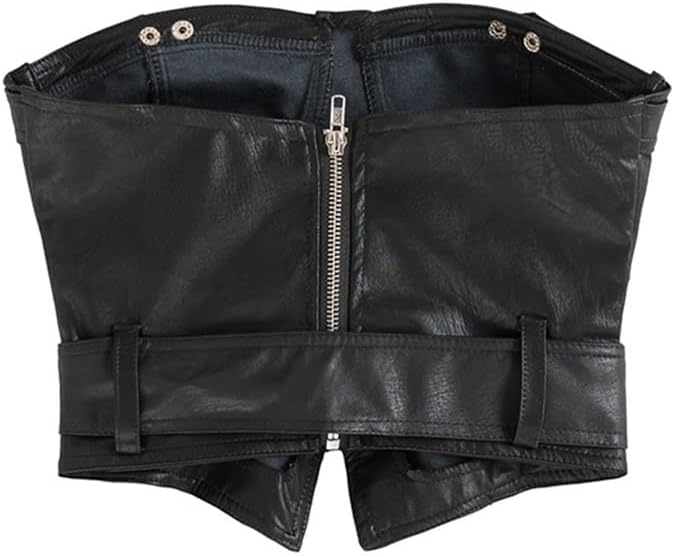 Black Leather Tube Top Women Back Zipper Sashes Sexy Ladies Cropped Seamless Strapless Crop Bra