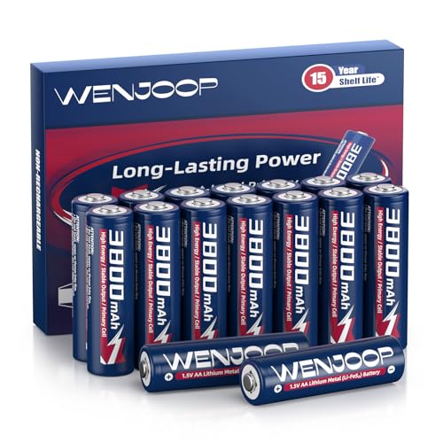 WENJOOP Lithium AA Batteries 16-Pack, 1.5V, 3800mAh