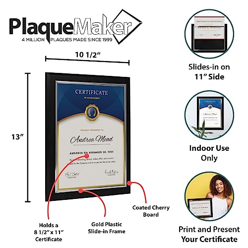 10.5 x 13\" Certificate Display Plaque - Offered in Coated Black Wood with an 8.5 x 11\" Silver Frame - Slide in Your Diploma, Award Certificate, Award of Achievement, Class Photo, and More - Thumbnail 4