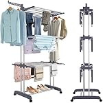 Sac de séchage pliable,4-Tier Vêtements Hanger Large réglable en acier inoxydable Garment Blanchisserie Racks plier plat pour un rangement facile
