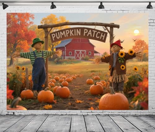 DePhoto 7x5FT Fall Thanksgiving Backdrop Pumpkin Patch Backdrops Autumn Harvest Backgroud Rural Scenery Background for Baby Birthday Thanksgiving Decorations Vinyl