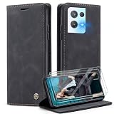 Caseme Cover per OPPO Reno7 Z/Reno8 Lite/F21 Pro 5G con [2 Pezzi Vetro Temperato],Flip Custodia Pelle PU Libro Portafoglio con [Slot Cart] [Supporto Stand] [Magnetica],Nero