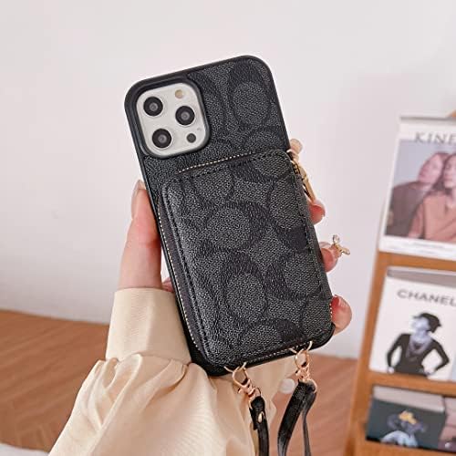 Betasales Wallet Case Compatible with iPhone 12 Pro Max, Card Holder Case with Crossbody Strap Leather Handbag Case for Women Protective Case Compatible with iPhone 12 Pro Max 6.7''(Black)