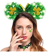 Bouory Light Up St Patricks Day Headbands Green Mouse Ears Hairband Glitter Shamrock Hair Accesso...