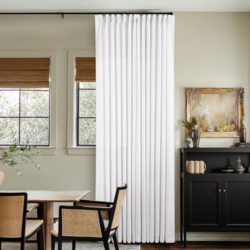 Image of Extra Long Snow White Pinch Pleated 132 Inch Linen Curtains 2 Panels for Living Room Bedroom Memory Training Shaped Semi Sheer Pleat Drapes with Hooks Rings Light Filtering Window Curtain 40x132