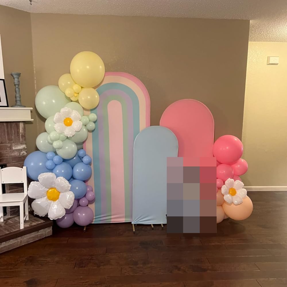 KONPON Rainbow Arched Fabric Backdrop Covers for Groovy Party Boho Pastel Rainbows Arch Stand Covers Birthday Baby Shower Decor