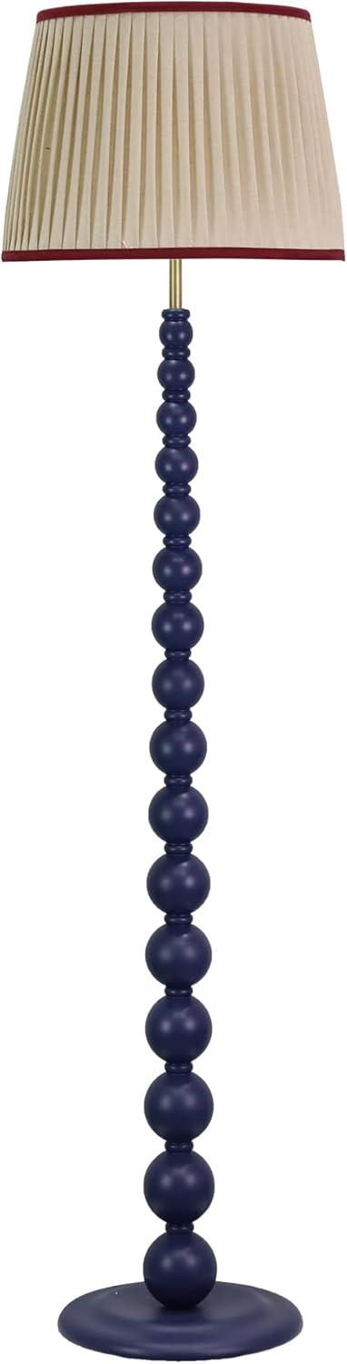 Modern Floor Lamp for Living Room, Farmhouse Floor Lamps, 14X14X59 Inch Navy Wood Base Pull Chain Switch Floor Lamp for Bedrooms and Office (Tapered Pleated Shade)