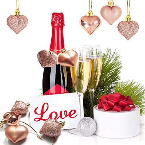 24Pcs Rose Gold Valentine's Day Heart Shaped Ornaments - Valentines Heart Decorations - Heart Shaped Baubles Ornaments For Home Tree - Romantic Valentine's Day Hanging Decorations #TOP7