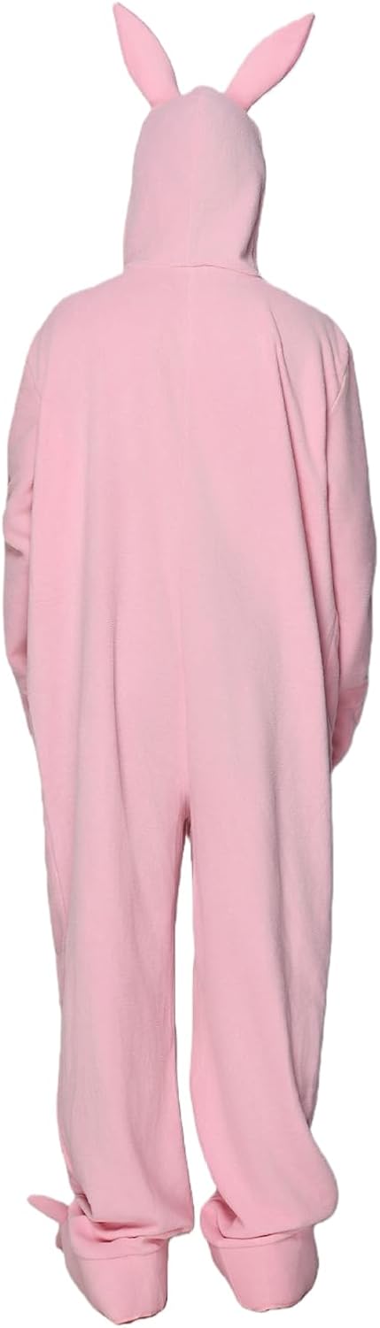 EraSpooky Mens Christmas Bunny Jumpsuit Adult Pink Bunny Hooded Pajama Costumes