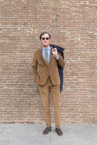 Men's Casual Corduroy Suit 2 Piece Vintage Tuxedo Wedding Two Button Sport Coat Fashion Notch Lapel Blazer Jacket Pants4