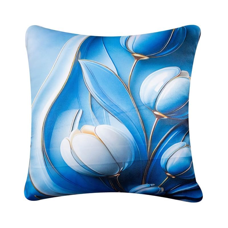 Image of Decorative Satin Sofa Cushion Covers Set of 5, 16 x 16 Inches, Multicolor Floral Printed Pillow Covers for Living Room, Bedroom, Couch & Sofa, Soft Glossy Fabric, Zipper Closure