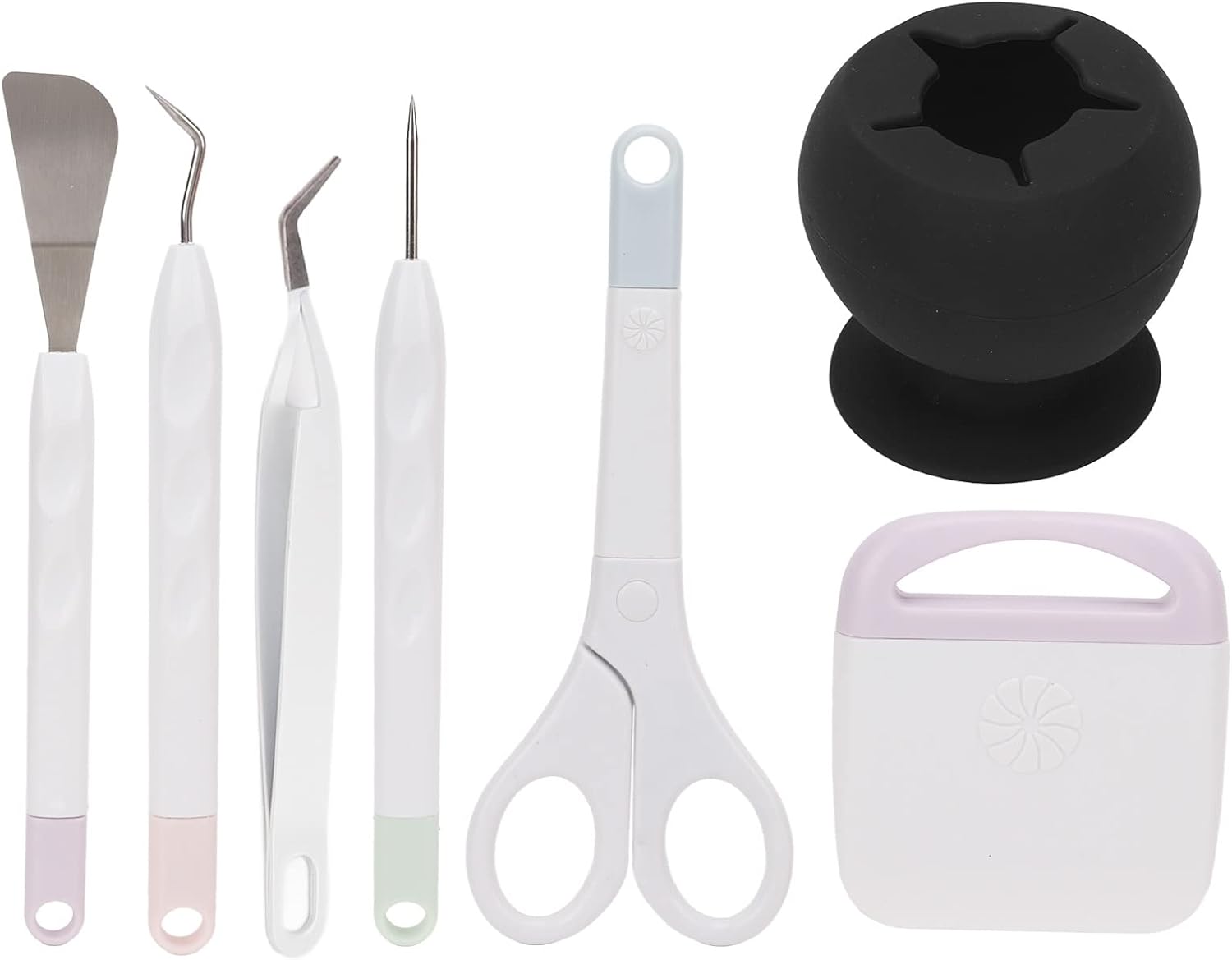 7PCS Weeding Craft Tools Set, DIY Handcrafted Scrapbook Engraving Kit, Includes Scraper Tweezers and Scissors, ABS Stainless Steel Material, with Silicone Storage Box (Black)