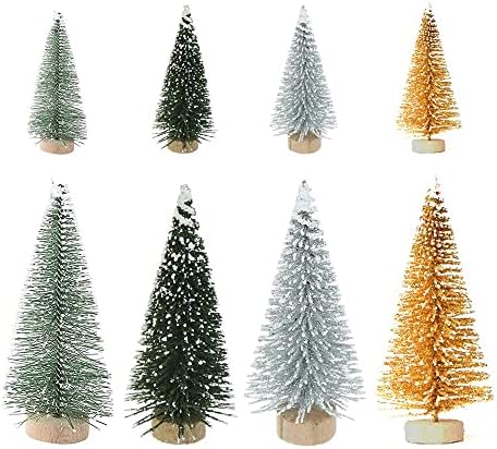 Zmmyuluo Miniature Pine Trees 8 Pcs Sisal Frosted Christmas Trees Snow-Covered with Wood Base Christmas Tree Set Tabletop Trees for Miniature Scenes, Christmas Crafting and Designing, Mixed Size