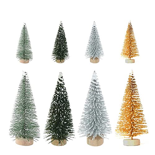 Zmmyuluo Miniature Pine Trees 8 Pcs Sisal Frosted Christmas Trees Snow-Covered With Wood Base Christmas Tree Set Tabletop Trees For Miniature Scenes, Christmas Crafting And Designing, Mixed Size #TOP18