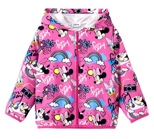 Disney Minnie Daisy Toddler Girls Hooded Rain Jacket Sun Protection Lightweight & Water-Resistant Rain Coats Kids Zip Up Hoodie Outwear Clothes 4-5T