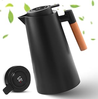 Termo de 1 litro con indicador de temperatura, cafetera térmica con indicador de temperatura, cafetera bien sellada, color negro