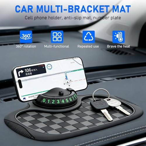Multifunction Car Anti Slip Dashboard Mat with 360° Rotatable Phone Holder, Temporary Parking Number, Organizer for Phone Sunglasses Keys (Brown) by Generic - Image 6