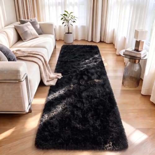LOCHAS 2x8 Runner Rugs for Hallway, Fluffy Area Rugs for Bedroom, Black
