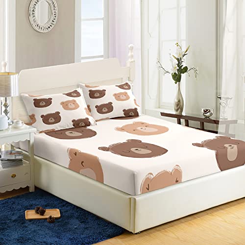 Cvhouse Kawaii Bed Sheets Sets Twin Size,Cartoon Cute Bear Bedding Sets For Girls Kids Teens,Cute Bear Fitted Sheet Sets,1 Flat Sheet & 1 Fitted Sheet With 2 Pillow Cases - 4 Pieces #TOP2