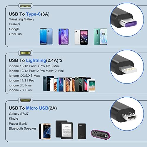 2M USB C Multi Fast Charging Cable,4-in-1 Multi Charging Cable Nylon Braided Cord with Universal Multiple Ports,USB C to Multi Charger Cable with USB C/Micro USB/Lightning Connector for iPhone Android
