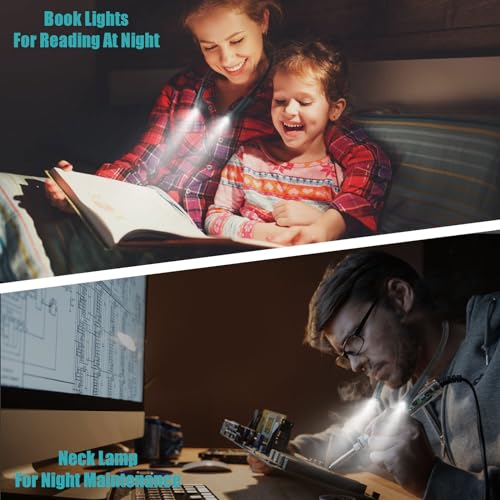 Image of LED Neck Reading Light, Book Light for Reading in Bed, 3 Colors, Stepless Dimming Brightness, Bendable Arms, Hand Free Rechargeable, Perfect for Reading, Knitting, Camping, Repairing.