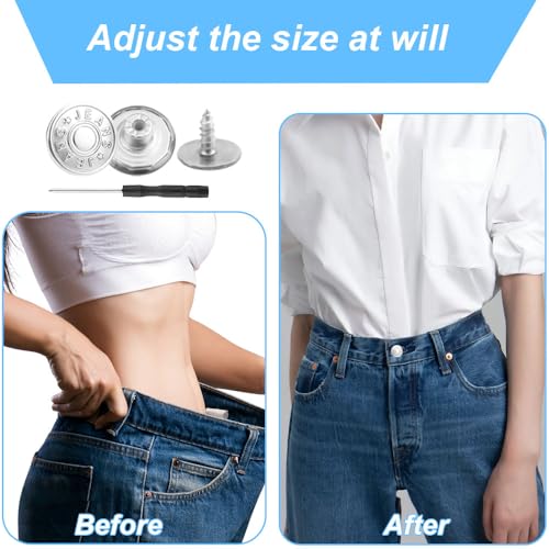 Miniatura 5 de Botones Para Jeans, 10 Pcs Botones Para Vaquero Con Destornillador, 17mm Botones Desmontables Vaqueros, Botón De Ajuste Para Jeans, Para Reparar Pantalones, Diy, Chaquetas, Ropa Plateado