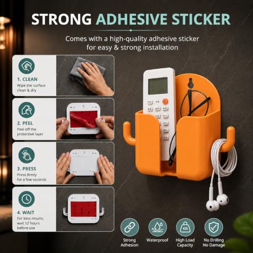 Image of Wall Mounted Mobile Phone Holder | Self Adhesive Phone Stand for Charging | Universal Smartphone Wall Holder | Strong Adhesive | No Drill | Multipurpose Storage Rack (Pack of 4)