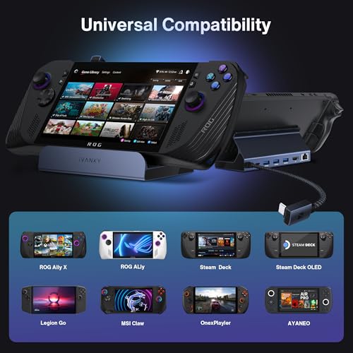 iVANKY 8-in-1 ROG Ally Dock z ładowarką 65W PD, Stacją Dokującą Steam Deck/Legion Go z HDMI 2.0 4K@120Hz, 3 portami USB-A 3.0, ładowaniem USB-C 100W, Ethernetem 1Gbps