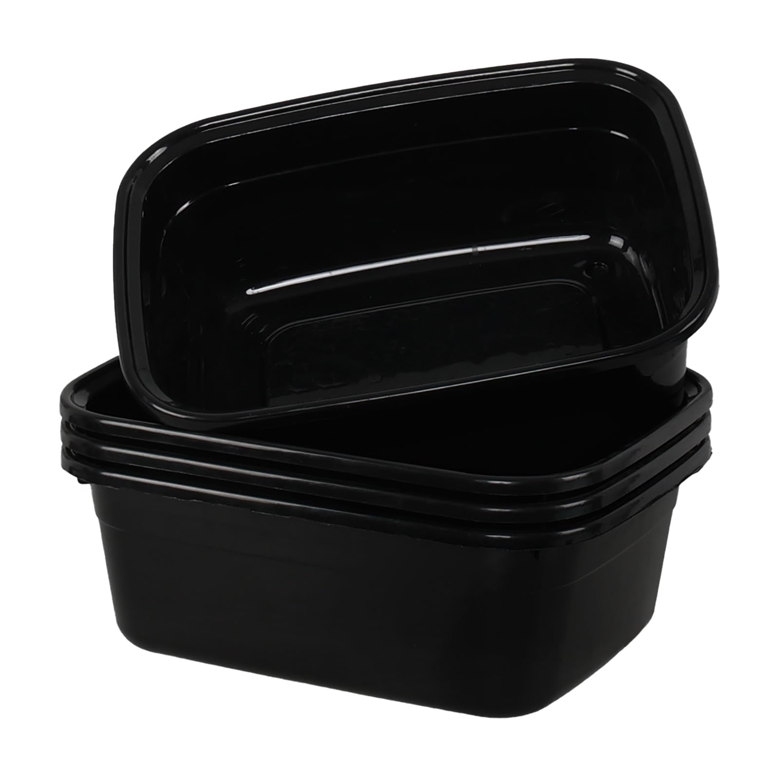 Juego de 4 cuencos de plástico para lavar lavabos rectangulares de 14 litros, color negro