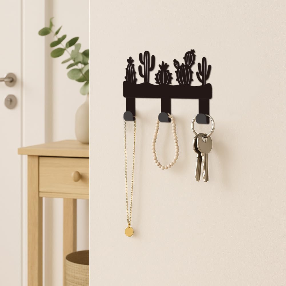 Cactus Metal Key Holder for Wall Mini Key Hook Organizer Rack Key Hangers Wall Decorative with 3 Hooks for Entryway Front Door Hallway Kitchen Office Bag Clothes Key Hanging image 5