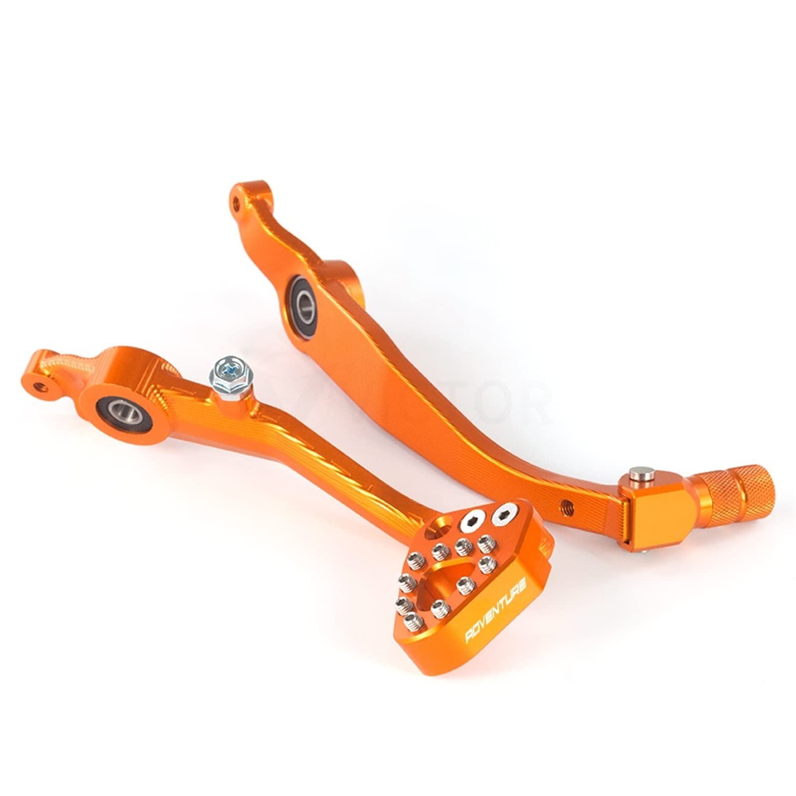 Plaque Extension Pédale Frein Arrière Réglable – Compatible KTM 790/890 Adventure, Husqvarna 701 – Aluminium CNC Noir/Orange