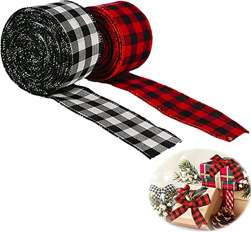 (2pcs) Cinta de arpillera a cuadros Cinta de regalo de cinta de Navidad cinta de envolver en blanco y negro para fiestas para Navidad, bodas, envoltura de regalos y manualidades Decoración de fiestas Cover