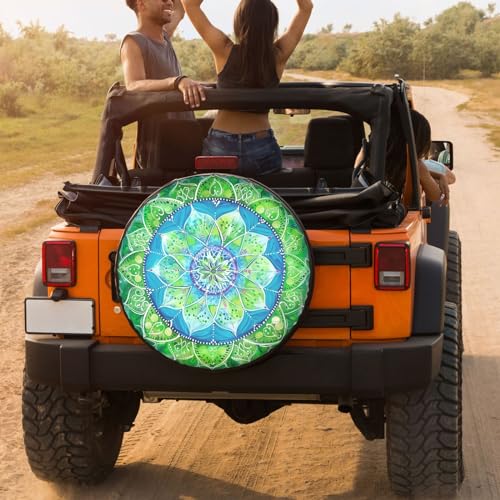 Image of Dujiea Green Circle Pattern Spare Tire Cover, Universal Wheel Tire Cover Waterproof Dust-Proof Tire Protectors for Trailer Rv SUV Truck Camper and Many Vehicle 14 15 16 17 Inch