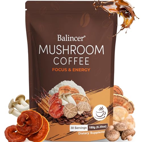 Mushroom Coffee, 6 Adaptogenic Mushrooms with Lion's...