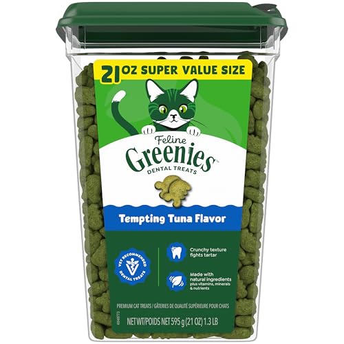 Greenies Cat Treats, Veterinarian-Recommended Adult Natural Dental Cat Treats, Tempting Tuna Flavor, 21 oz. Tub